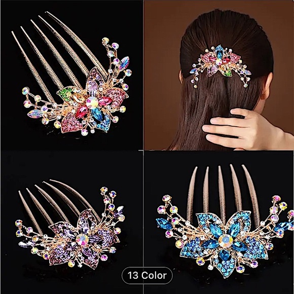 Rhinestone Flower Hairpin Comb Wedding Anniversary Party Banquet - Picture 3 of 5